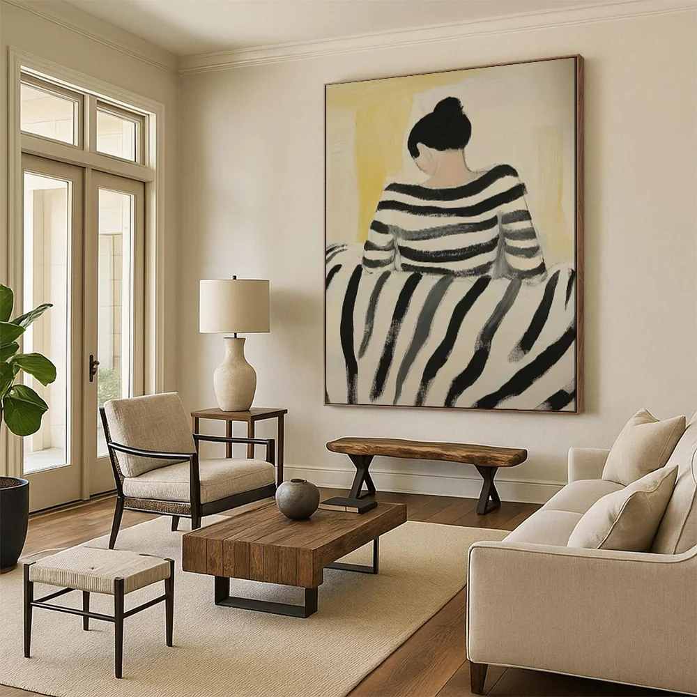 Yellow Original Figure Eclectic Giant Abstract Wall Art KNSX6